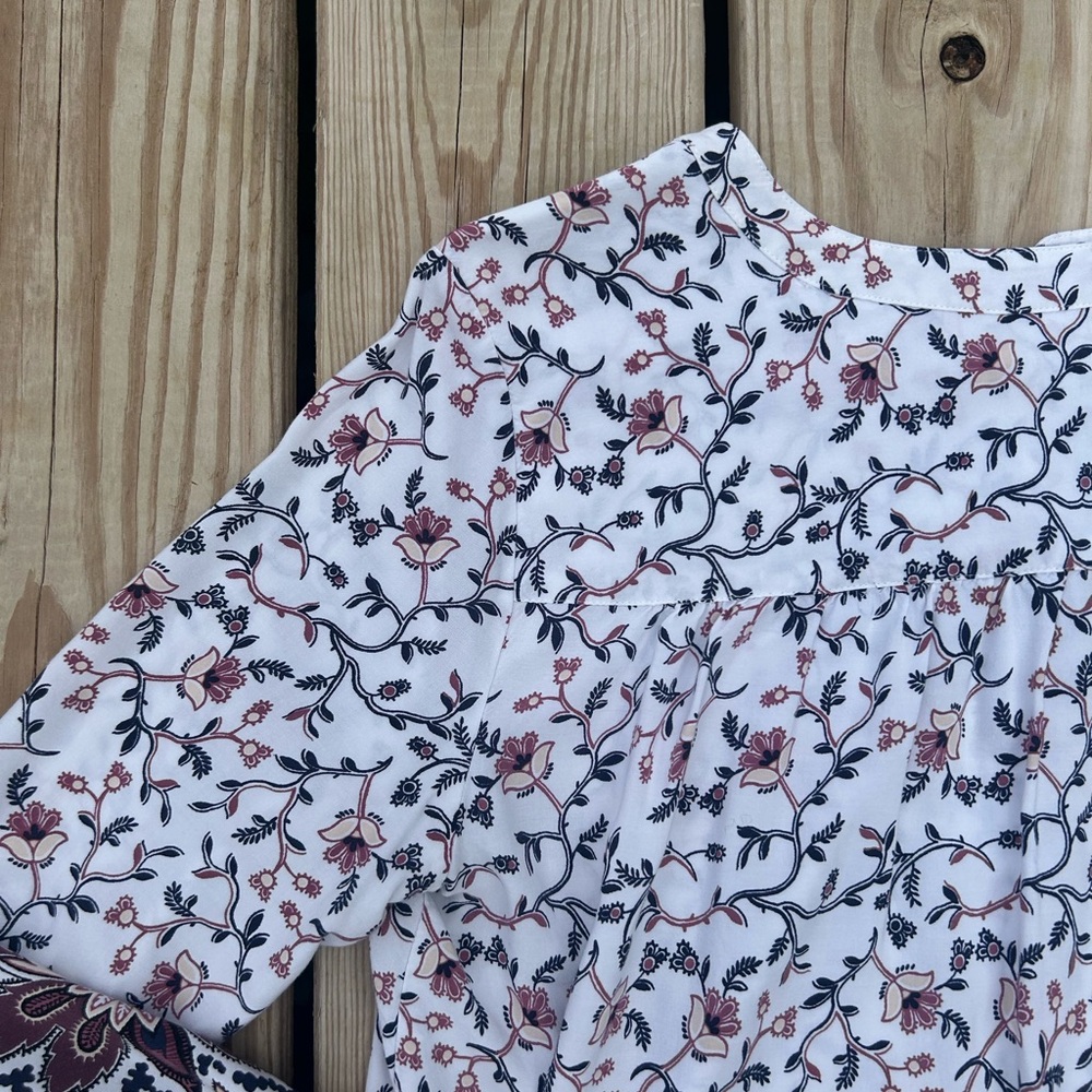 LOFT‎ Top Blouse Womens Small Multicolor Floral Popover Rayon Long Sleeve Casual - Picture 11 of 14